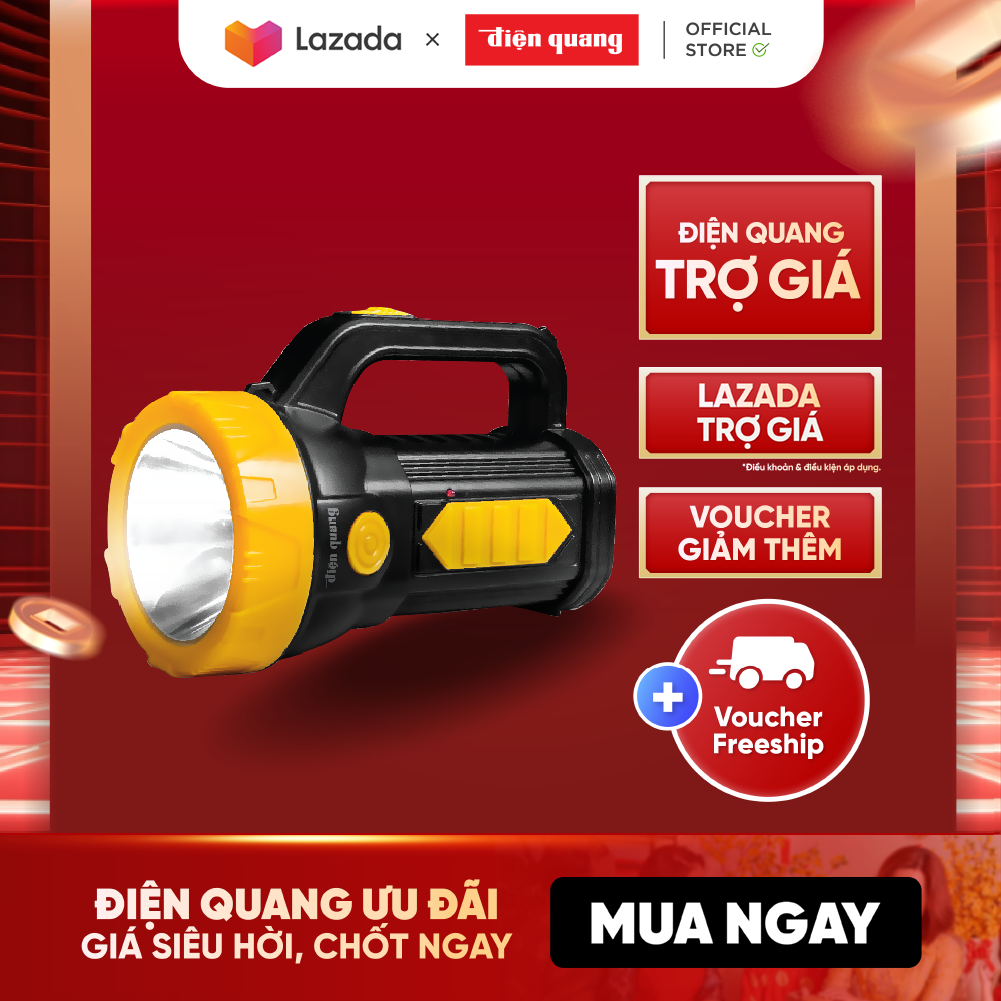 Đèn Pin LED Điện Quang ĐQ PFL09 R BLY (Pin sạc, Đen - Vàng)