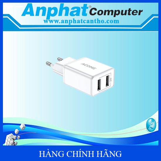 Củ sạc 2 cổng USB sạc nhanh 2.4A ACOME AC03 (White) - Hàng Chính Hãng