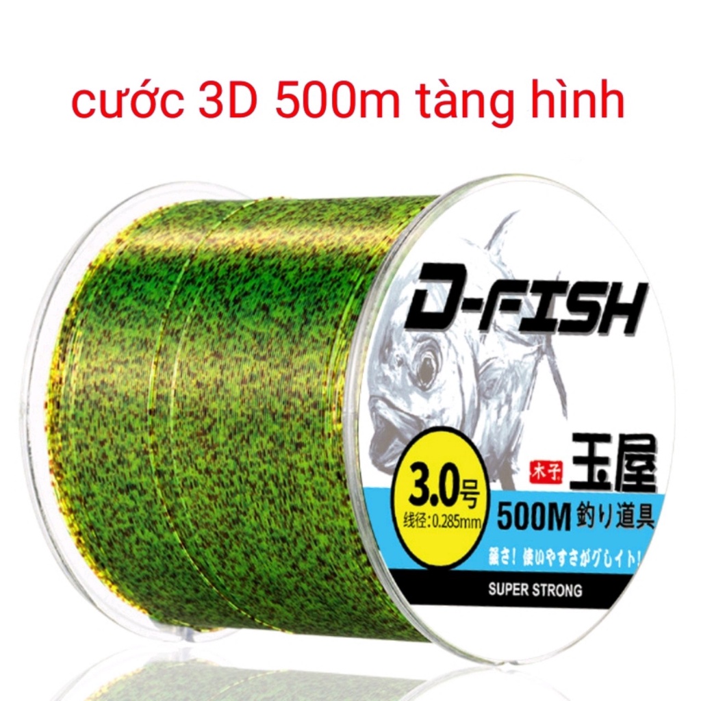 Cước câu cá 3D 500m cước nhật chấm xanh tàng hình