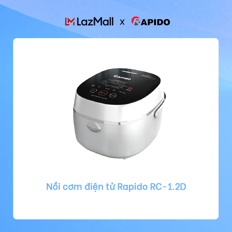 Nồi cơm điện tử Rapido RC-1.2D dung tích 1.2 lít công suất 500W hẹn giờ nấu lên tới 24h hàng chính hãng