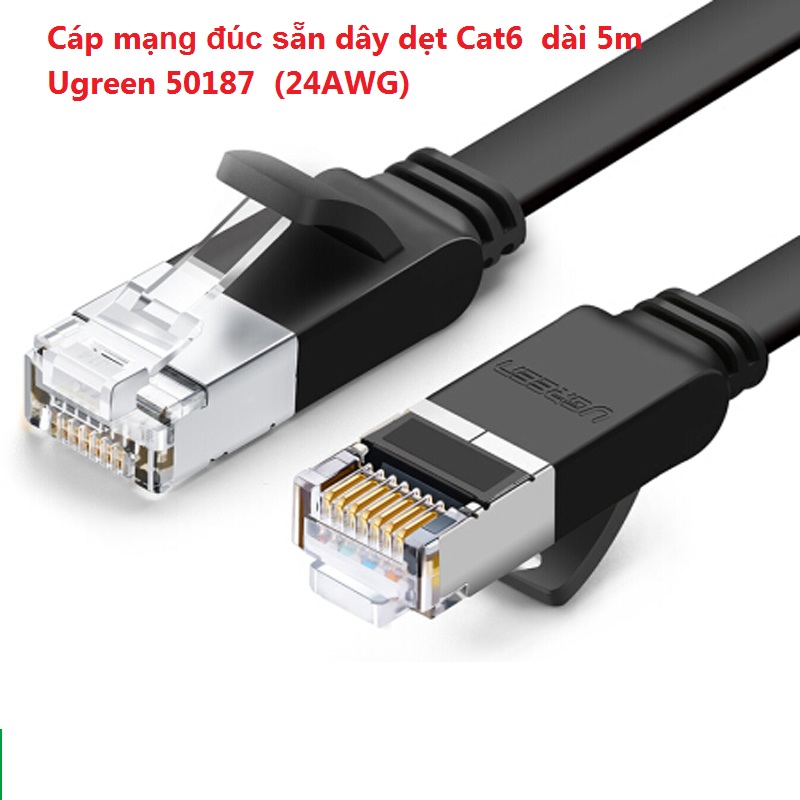 Cáp mạng đúc sẵn dây dẹt Cat6 dài 5m Ugreen 50187 Chính Hãng