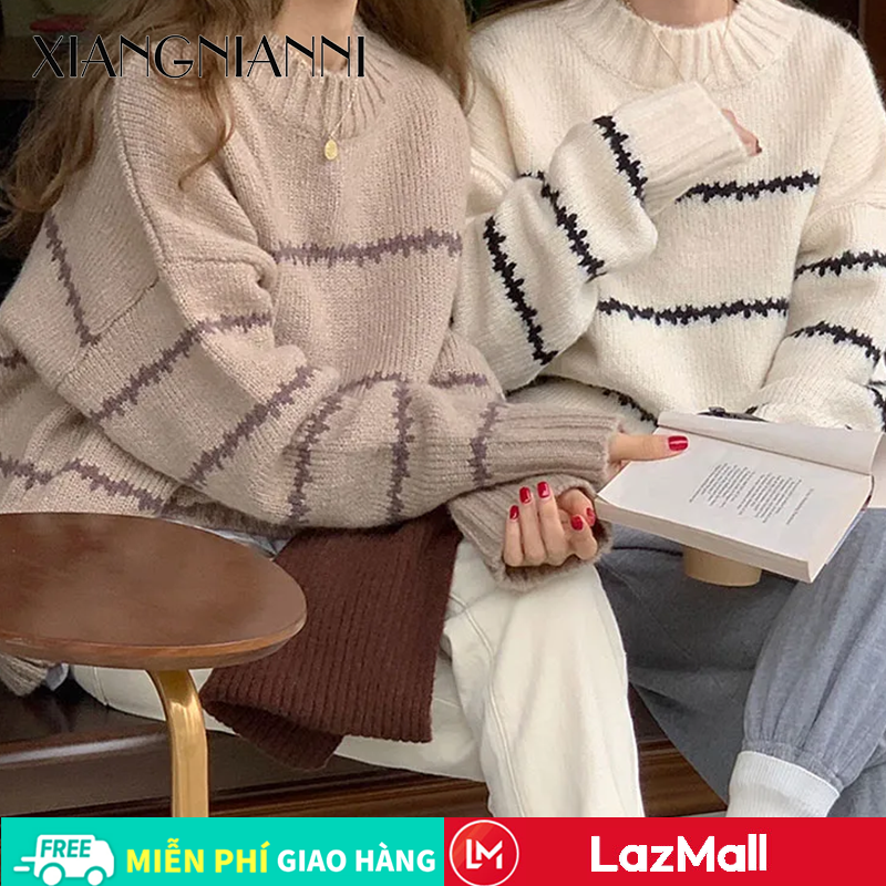 XIANG NIAN NI Áo Len Chui Đầu Thời Trang Nữ Áo Dệt Kim Cổ Lọ Kẻ Sọc Dài Tay Mới 2024 Dày Dặn 11.11 Biggest Sale