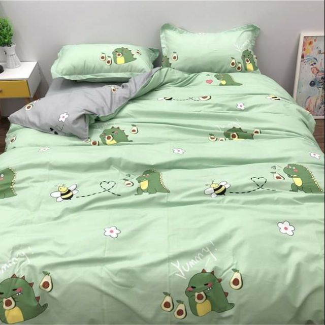 Set 4 Món Chăn Hè Trần Bông, Ga và 2 Vỏ Gối Chất Cotton Poly Mẫu KHỦNG LONG BƠ, hoạ tiết dễ thương dành cho gia đình, chotrẻ em Revato kho chăn ga gối, ga gối, ruột chăn, ruột gối,Thảm các loại ,drap ga gối, drap mền.