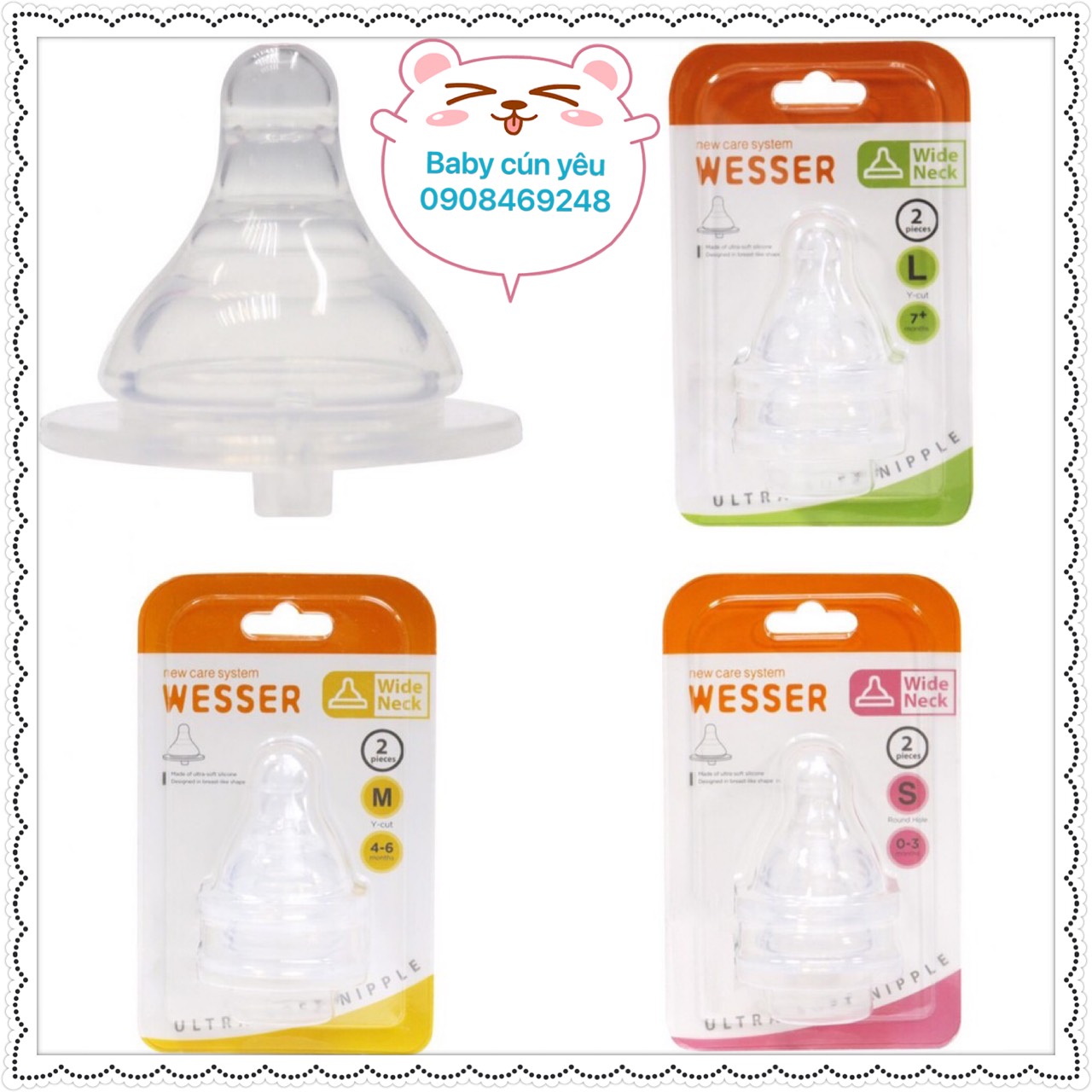 [CHÍNH HÃNG]Núm Vú Cổ Rộng Wesser Siêu Mềm 1 Vỉ 2 Cái Đủ Size S M L