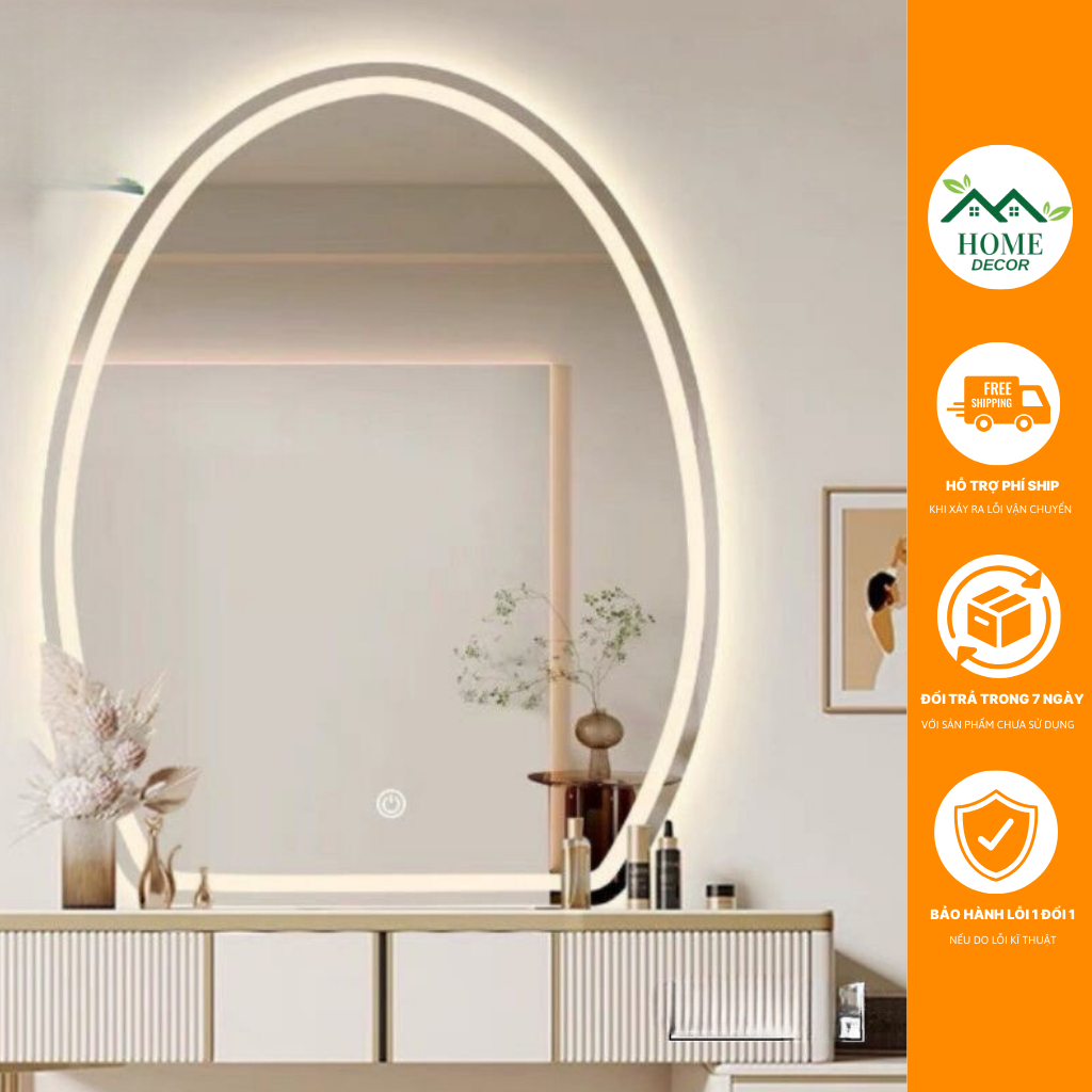 Gương Elip Khuyết Treo Phòng Tắm, Bàn Trang Điểm Led Cảm Ứng Cao Cấp DECOR HOMES