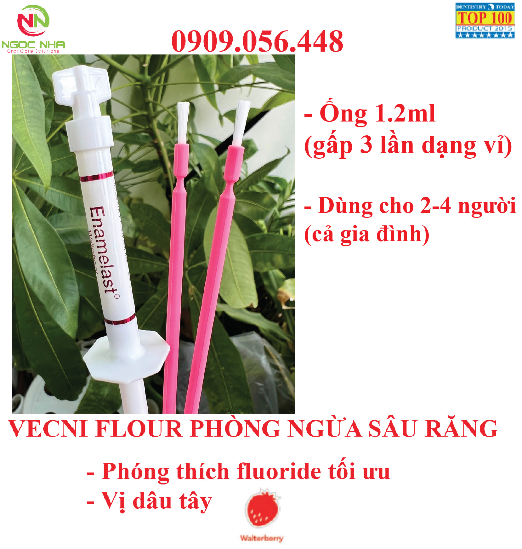[Dạng ống 1.2 ml] Vecni flour viền đỏ Enamelast chống sâu răng cho trẻ em và người lớn giảm ê buốt cho răng người lớn - Hàng chính hãng Ultradent/Mỹ