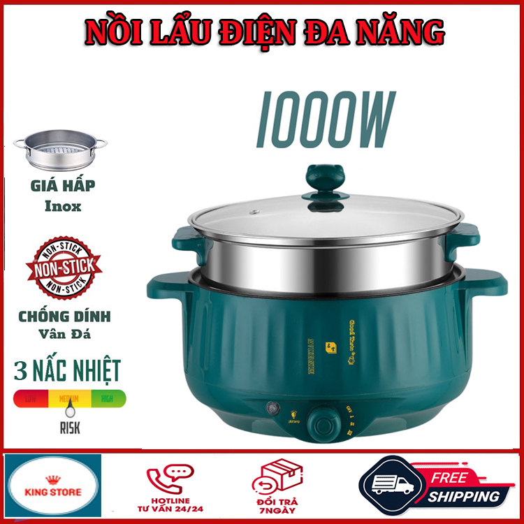 Nồi lẩu điện đa năng mini thông minh cao cấp, nồi lẩu đa năng 3 nấc nhiệt, nồi lẩu mini đa năng công suất 1000w, nồi lẩu mini cắm điện đa năng size 26cm và 28cm, ca nấu mì đa năng, nồi điện đa năng chống dính