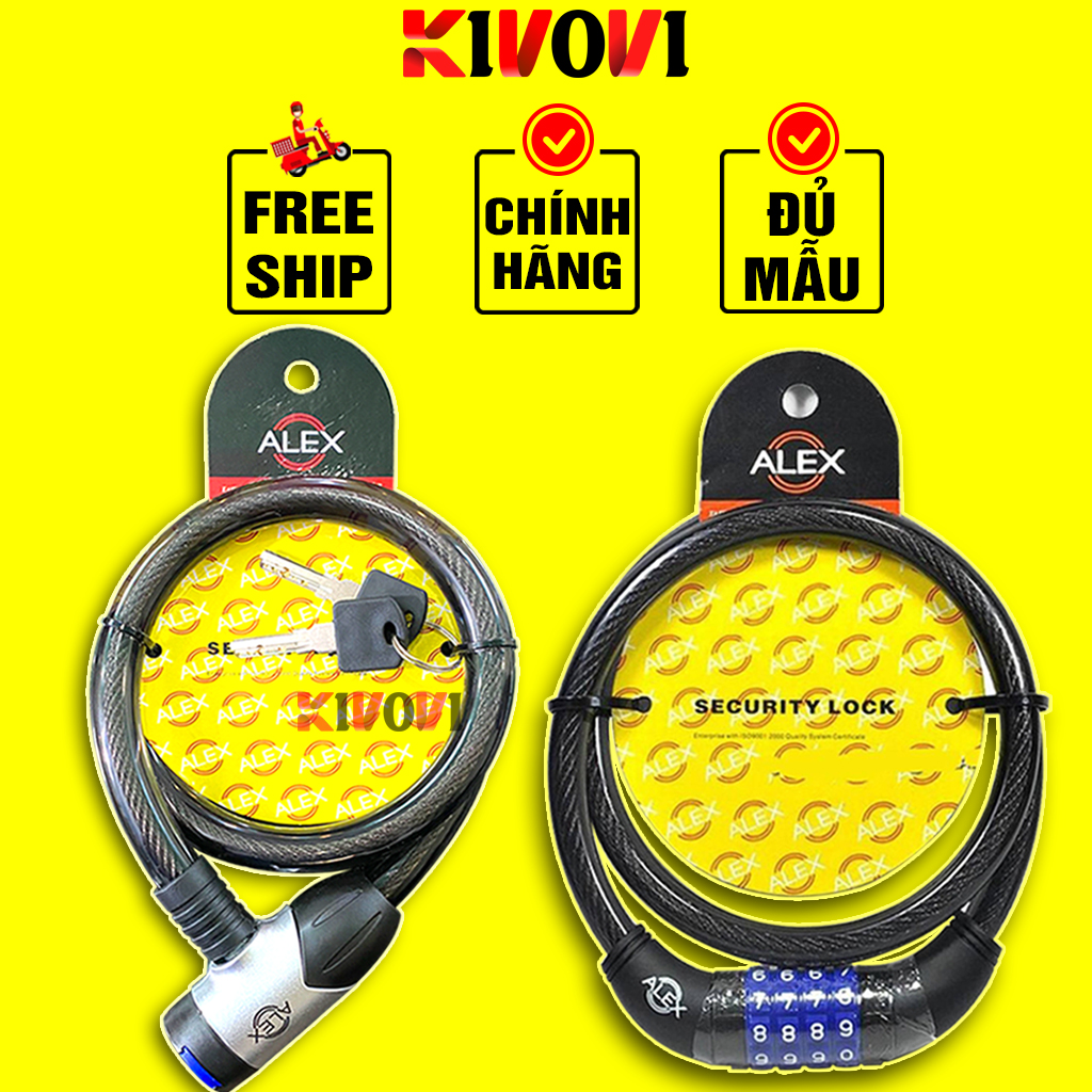 Khóa Dây Xe Đạp - Dây Xích Khóa Xe Máy / Khóa Xích Cửa Dây Thép Dẻo An Toàn 15x800mm Hai Chìa Khóa Sơ Cua ALEX484E- Kivovi