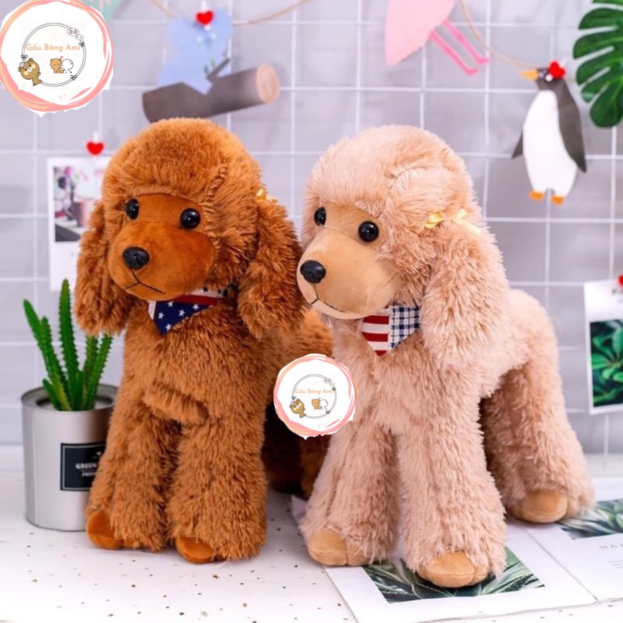 Gấu bông chó poodle lông xù 3 màu dễ thương nâu kem trắng kích thước 40-50-60cm