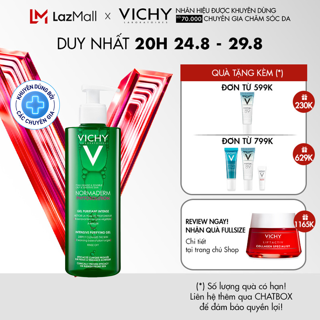 Sữa rửa mặt dạng gel làm sạch sâu giảm bã nhờn Vichy Normaderm Phytosolution