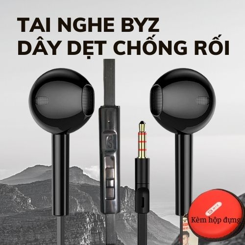 Tai nghe nhét tai có dây BYZ, loại dây dẹt chống rối, âm thanh trong trẻo