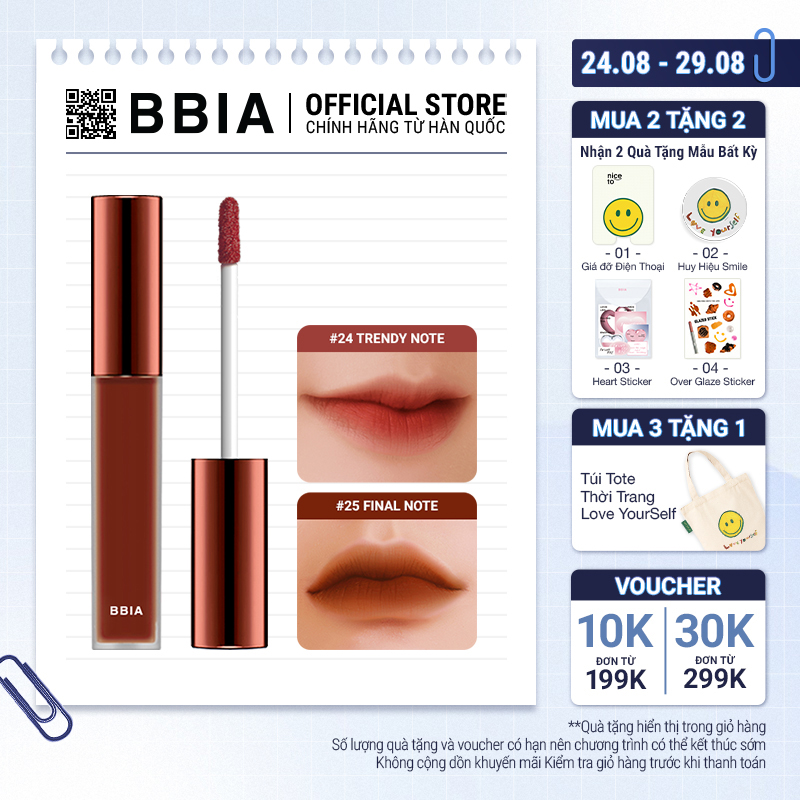 Son Kem Lì Bbia Last Velvet Lip Tint Version 5 (5 màu) 5g