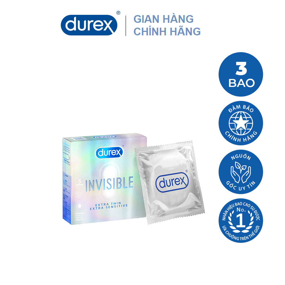 [HCM]Bao cao su siêu mỏng Durex Invisible - cảm giác chân thật hộp 3 cái