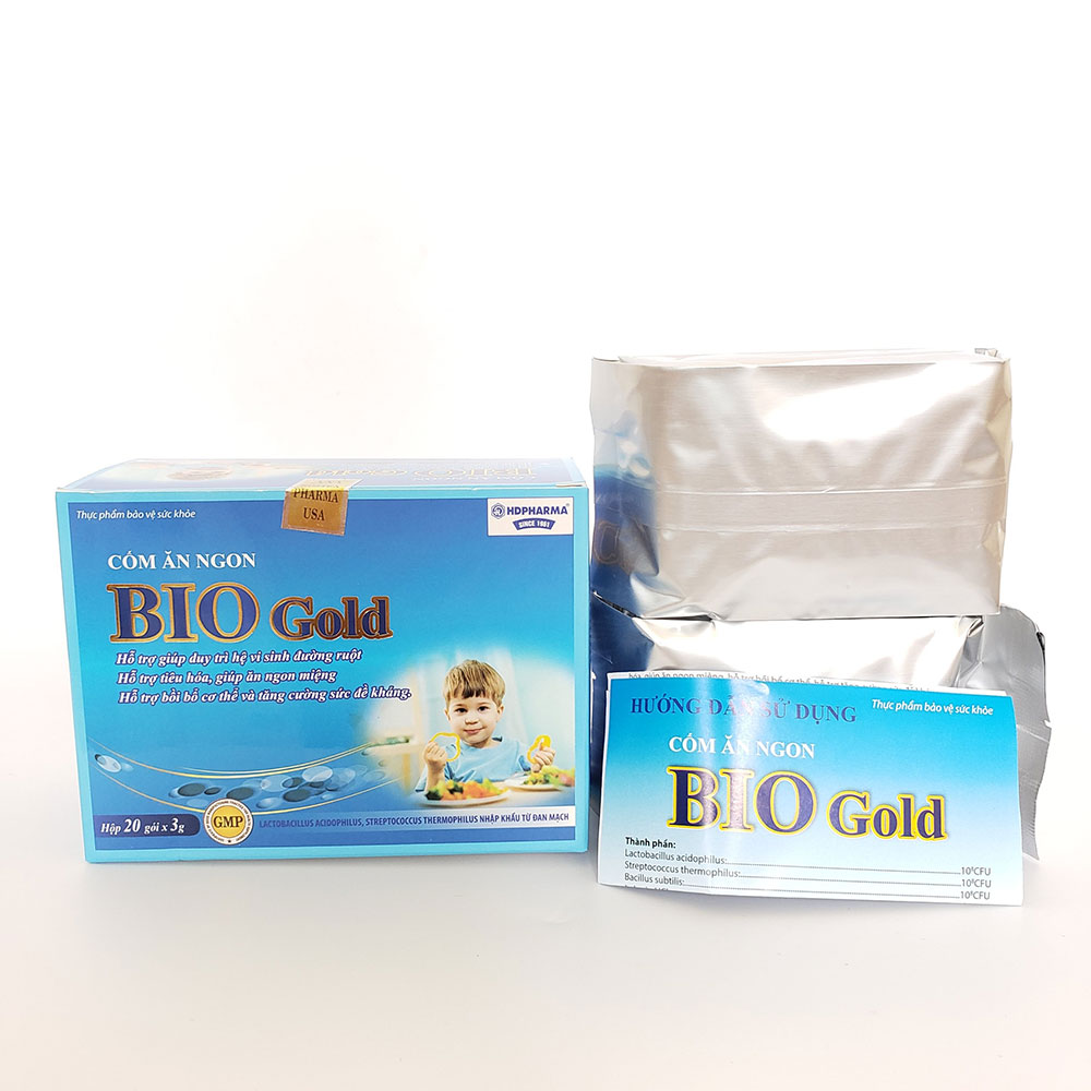 Cốm ăn ngon cho bé Bio Gold giảm tiêu chảy và táo bón - Hộp 20 gói bổ sung 3 tỷ lợi khuẩn, DHA, Taurine, Lysin, Kẽm, Canxi và Vitamin tổng hợp
