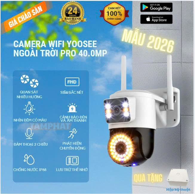 [Bảo hành 24 tháng] Camera WIFI YooSee NGOÀI TRỜI 40.0Mpx 2 Mắt Mode - Góc Rộng - Siêu Nét - Hàng nhập khẩu