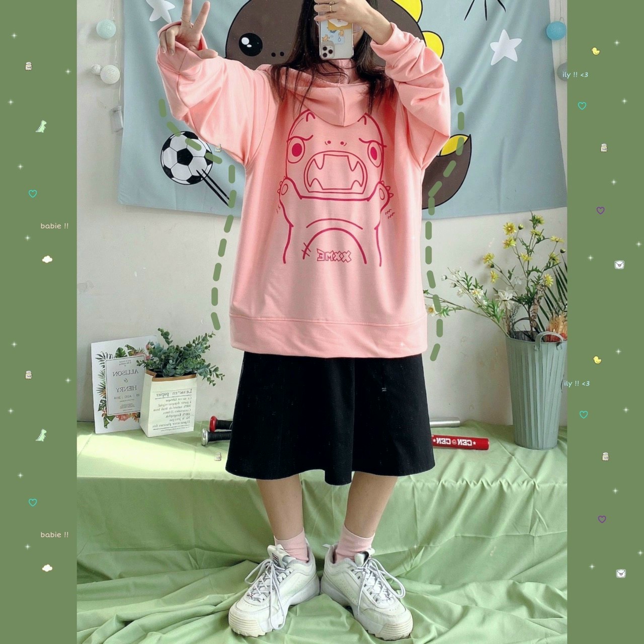 [HCM]Áo Hoodie Nỉ Ngoại Form Rộng Phối Màu Trẻ Trung in Hình Khủng Long Tinh Nghịch.Tp