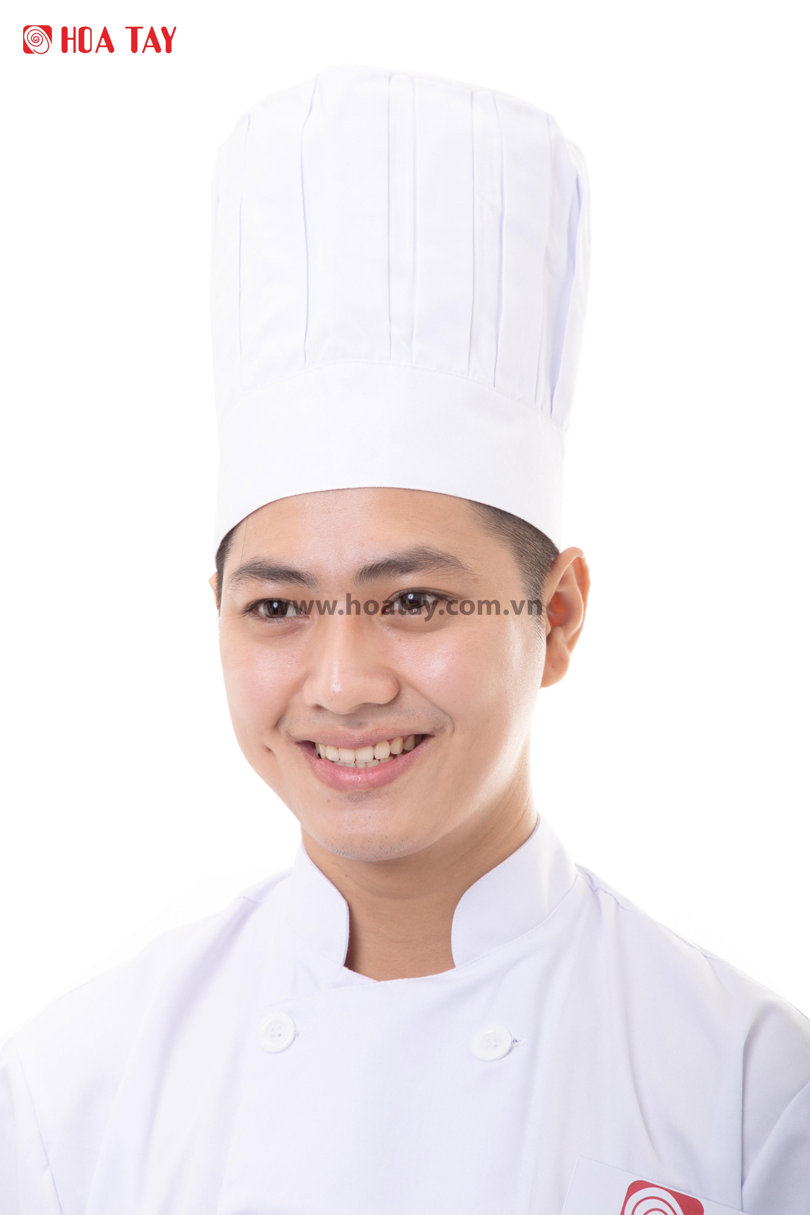 HOA TAY _ Nón Bếp Trưởng Nam, Nữ Màu Trắng Vải Kaki Nhuyễn