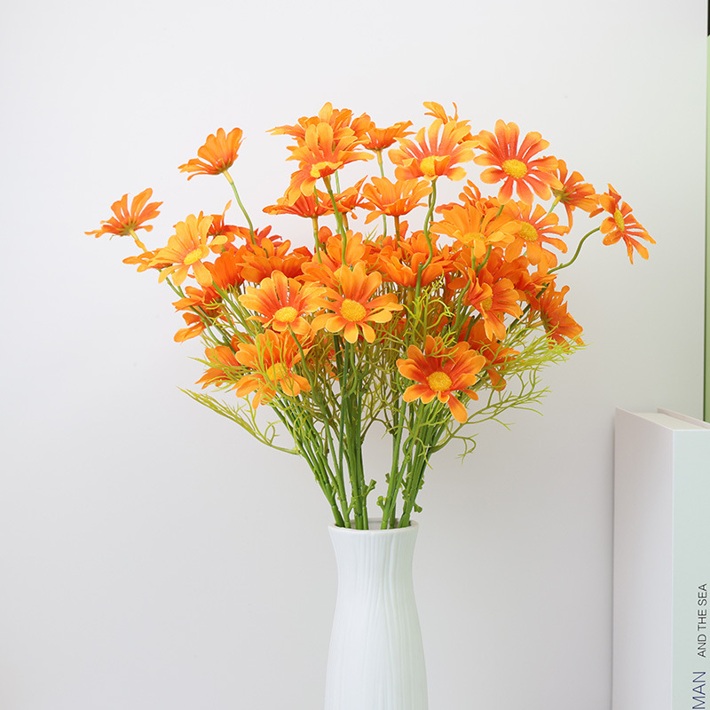 Hoa giả trang trí, Cành hoa cúc họa mi 070 lụa 5 bông cao 50cm