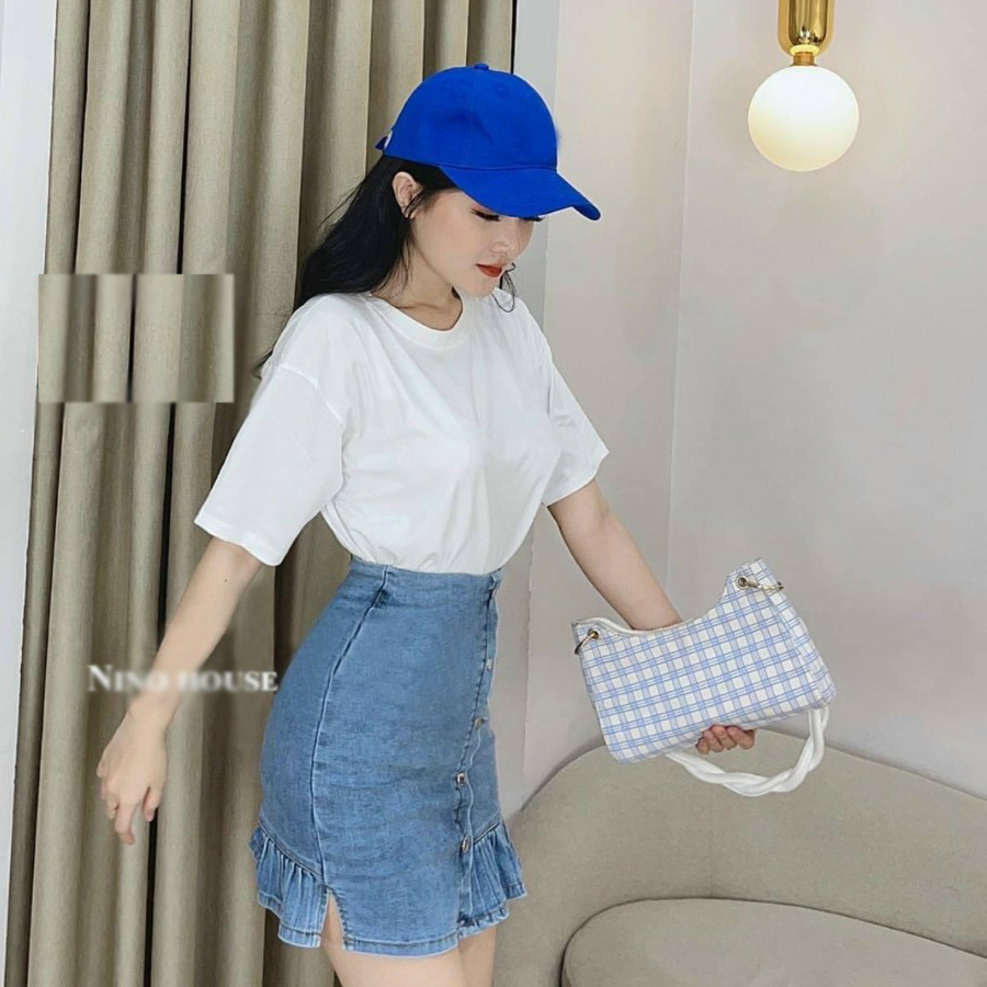 Quần sort jean nữ viền bèo dẫy nút chéo dây kéo sau lưng thời trang mới SJ02