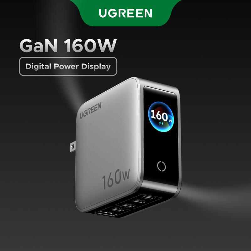 【160W】UGREEN 160W GaN Sạc Nhanh 4.0 3.0 PPS PD Sạc Nhanh 4C1A Foldable Fast Charger GaN Digital Power Display Screen Quick Charger Cho iPhone 17 16 15 13 Pro Macbook Laptop Máy Tính Bảng Model:65636