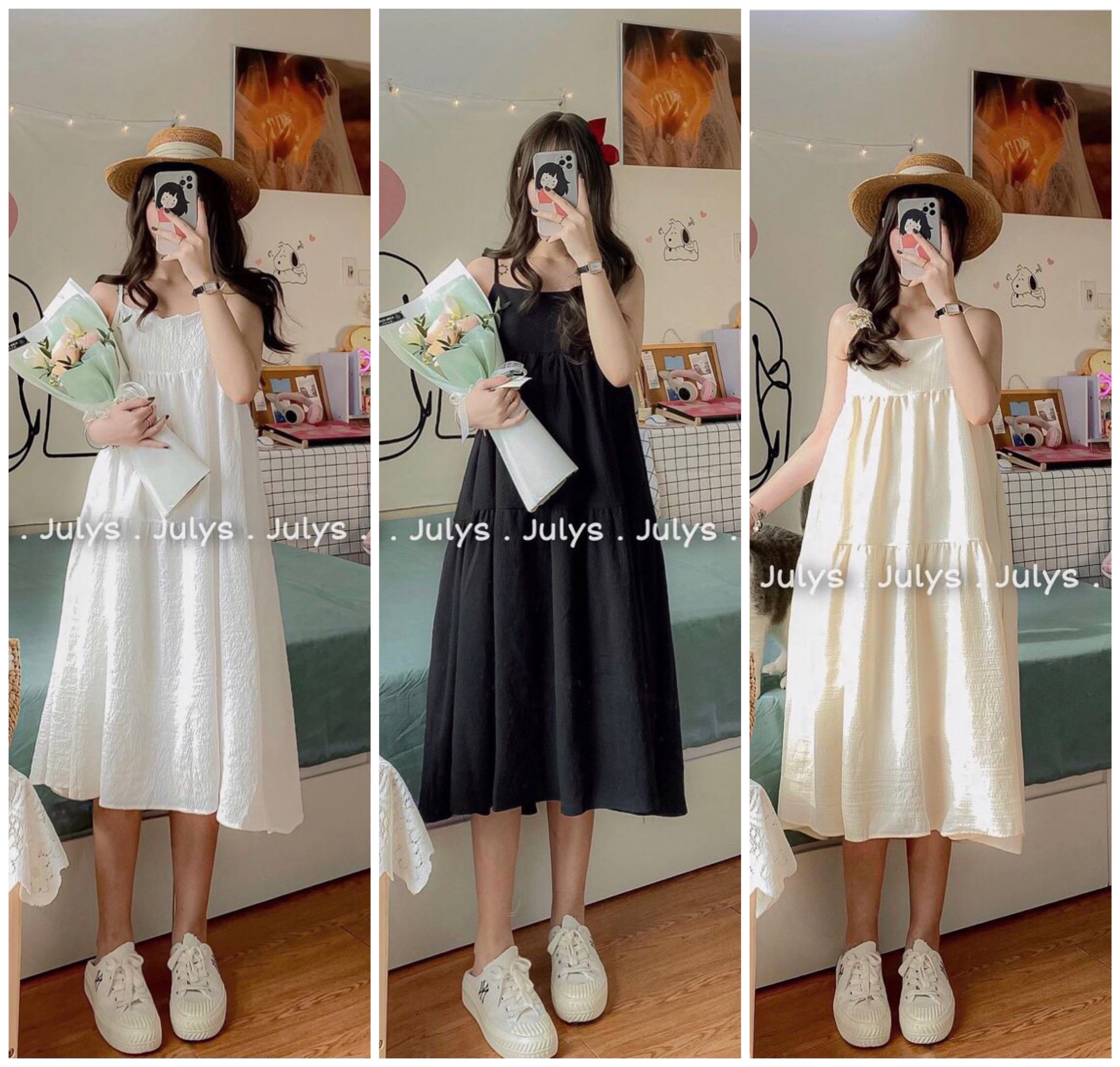 Váy đũi nhăn 2 dây , đầm 2 dây babydoll trơn mặc siêu xinh AD80