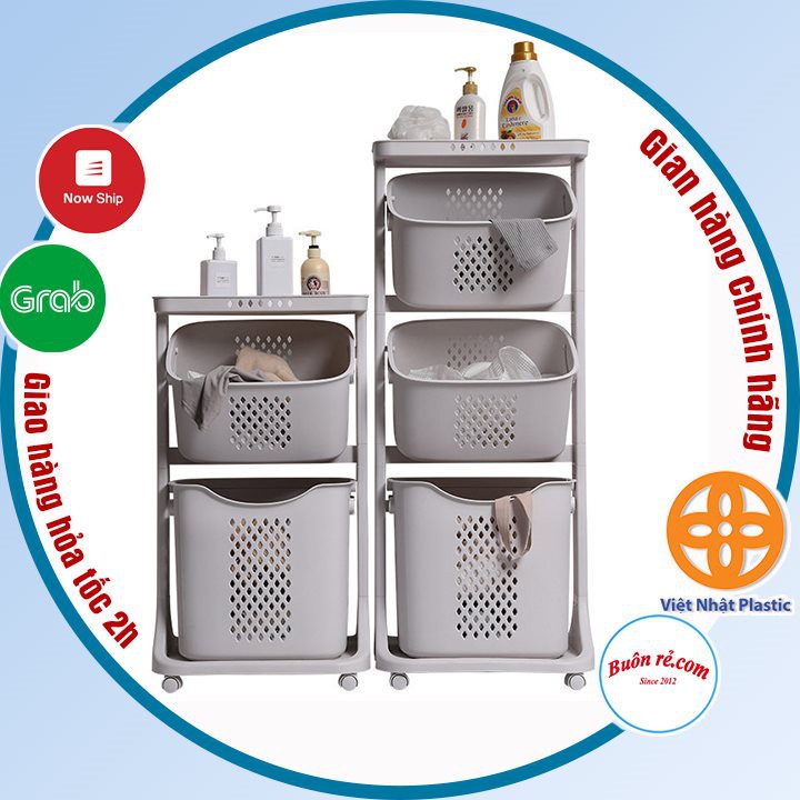Kệ đựng đồ đa năng 3 tầng có bánh xe Việt Nhật (5567) nhựa plastic, dễ dàng di chuyển hàng chuẩn loại 1