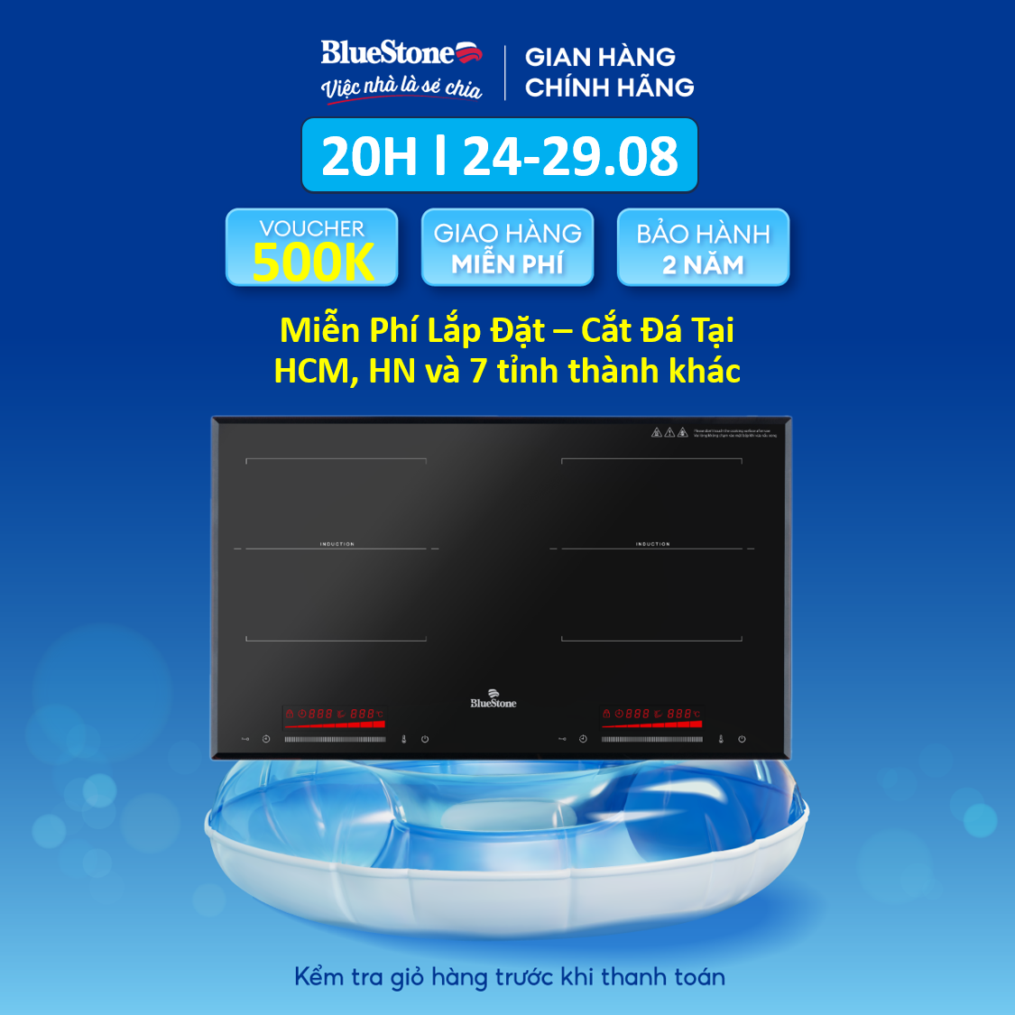 Bếp âm từ đôi bluestone icb-6920 3400 w - miễn phí lắp đặt cắt đá - hcm, hà nội và 7 tình thành khác - bảo hành 24 tháng