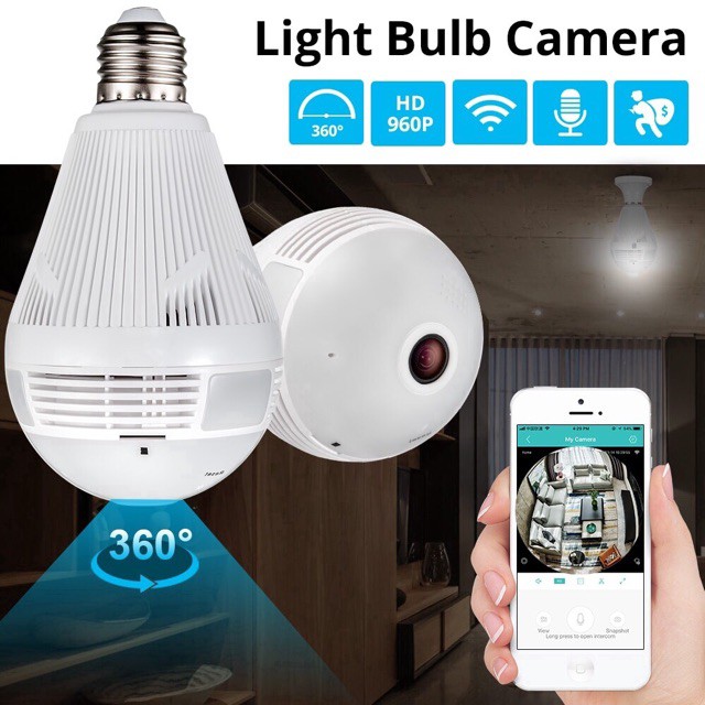 Camera ip wifi hình bóng đèn mắt cá xoay 360 độ 1080p, độ phân giải 360 độ camera an ninh không dây 360 độ dạng bóng đèn hình ảnh siêu nét, bảo hành 12 tháng