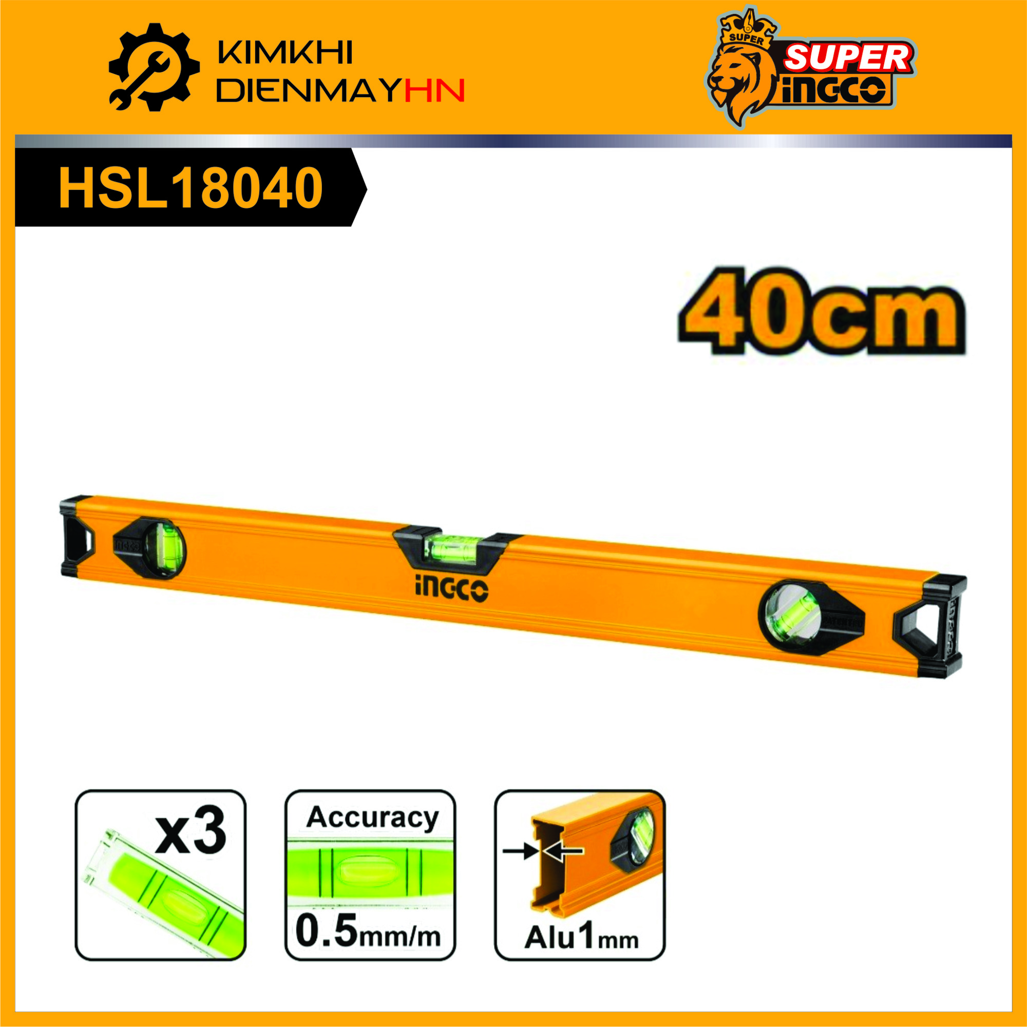 Thước thủy,thước nivo nhôm cao cấp dài 40cm ingco hsl18040
