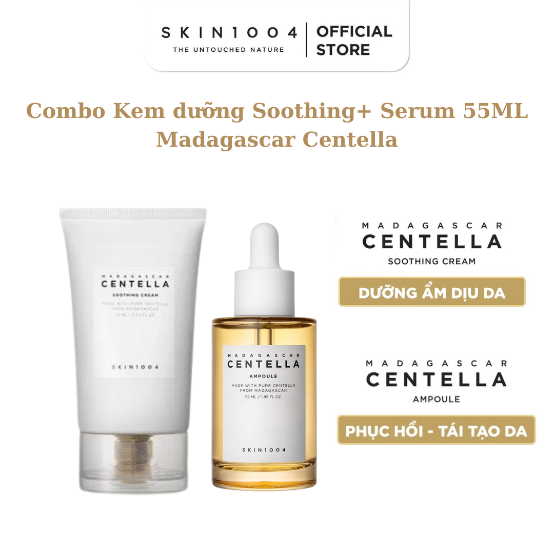 Combo Skin1004 Kem dưỡng Madagascar Centella Soothing Cream 75ml + Skin1004 Tinh chất Madagascar Centella Ampoule 55ml