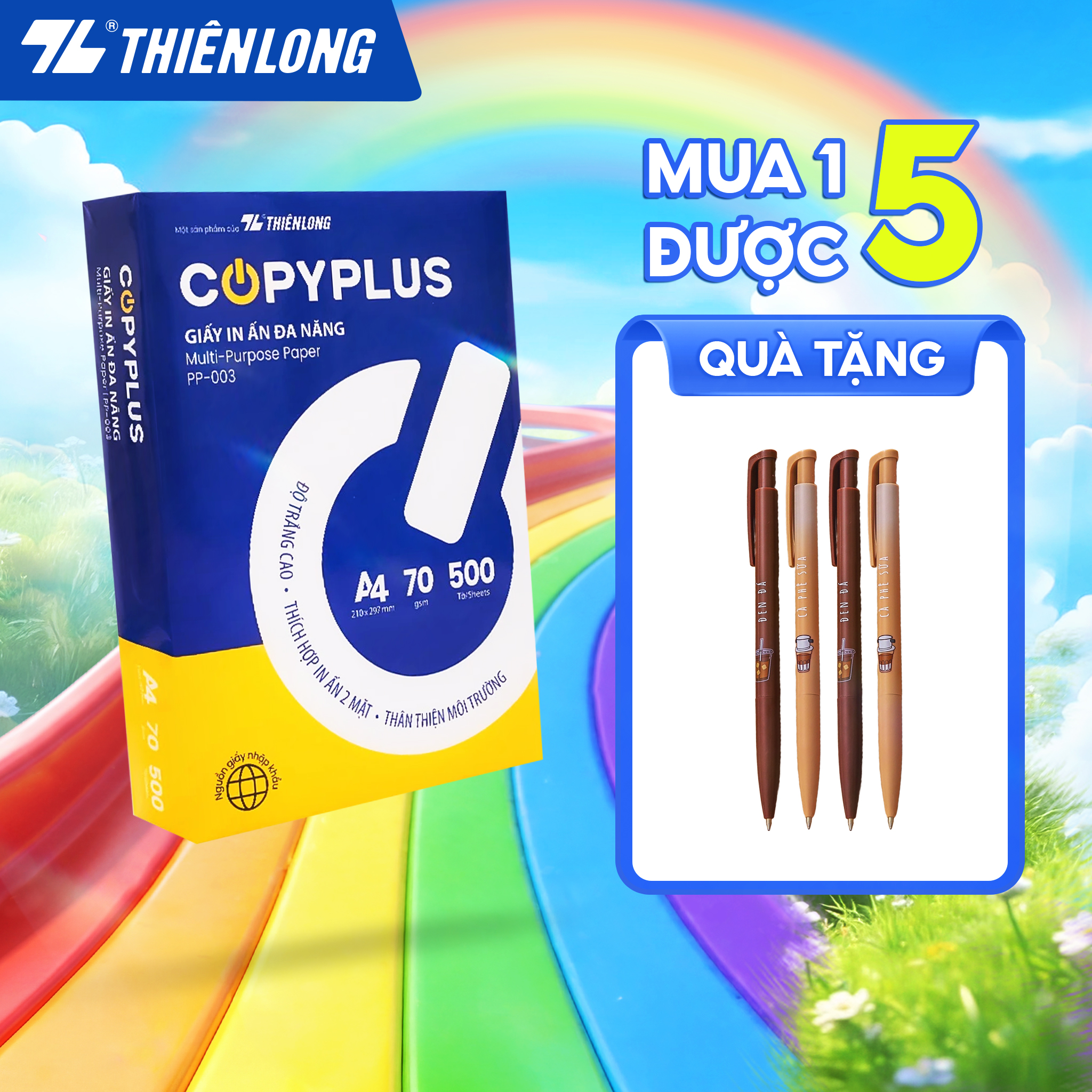 Combo 5/10 Ream giấy A4 70 gsm Thiên Long Copy Plus PP-003 (500 tờ) - Hàng nhập khẩu