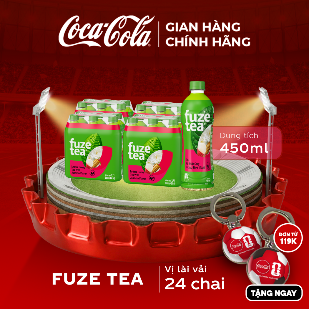 Lốc 24 Chai Trà Mật Ong Hương Lài Vải Fuzetea+ 450ml/Chai Sale 25.05 Coca-Cola Chính Hãng_LD