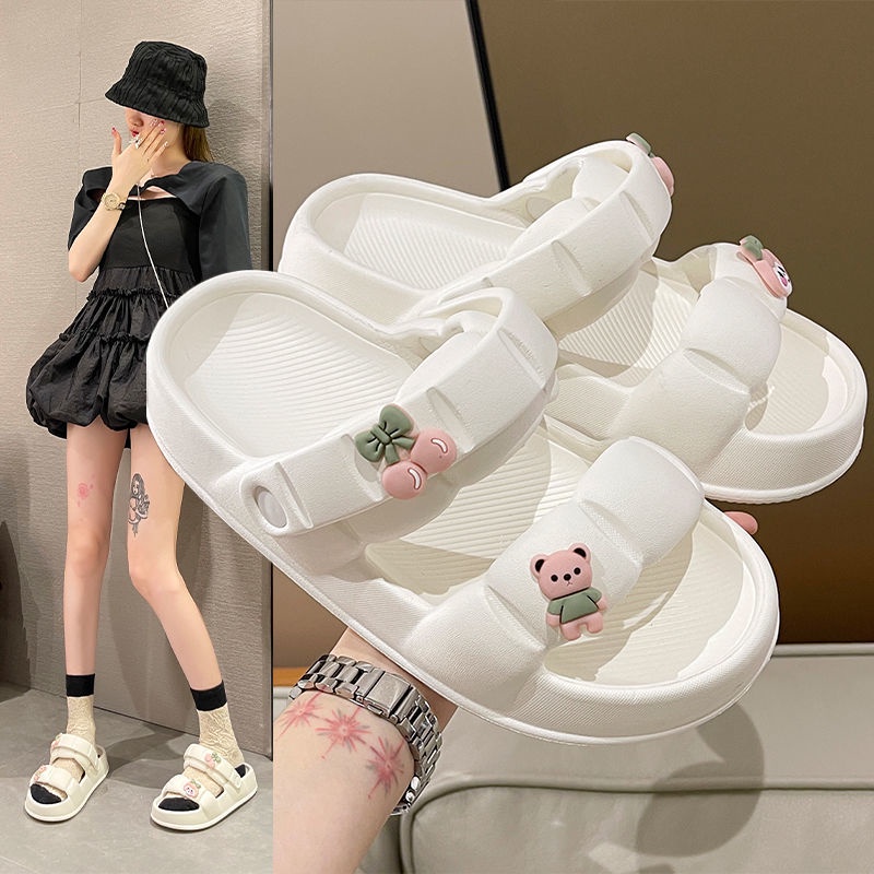 Dép sandal 2 quai ngang đế đúc độn cho nữ đi học đi chơi đi biển chống trơn trượt siêu cute - DL169
