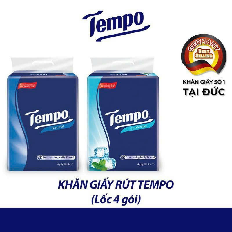Lốc 4 gói khăn giấy rút Tempo Softpack Icy Menthol hương Bạc Hà 90 Tờ/Gói