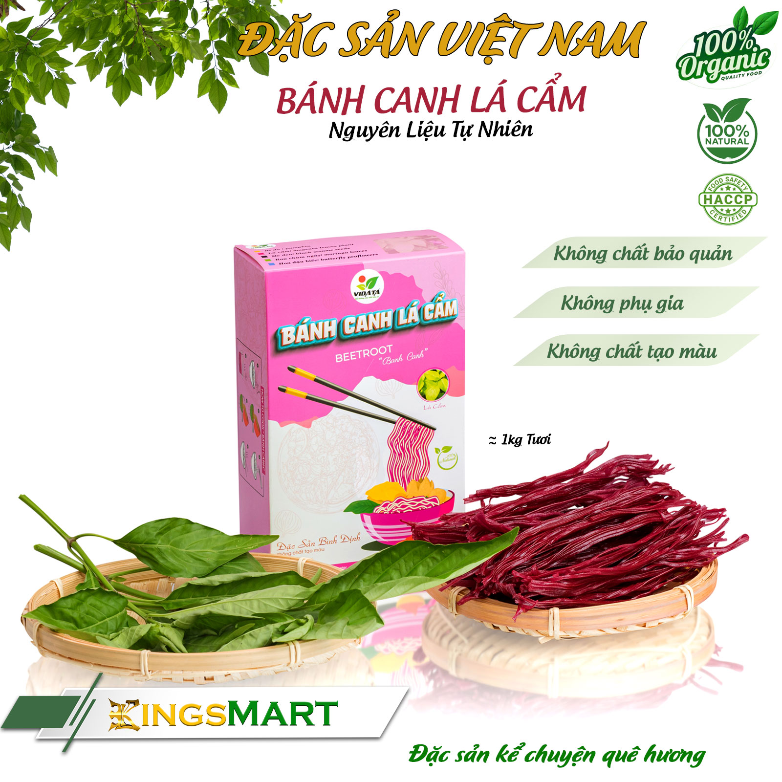 [Bếp quê] Bánh canh gạo lá cẩm - Thương hiệu VIDATA - Đặc sản Tây Sơn Bình Định - Hộp 200g - Kingsmart