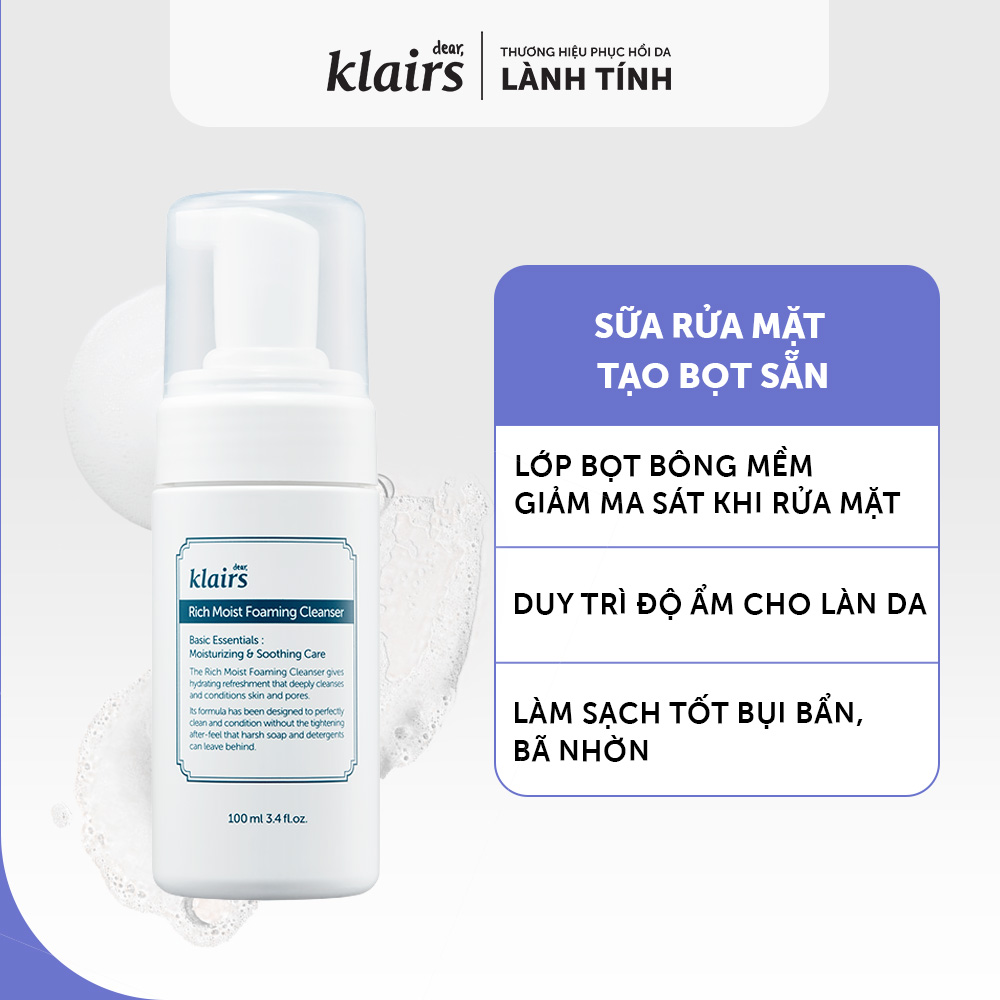 Sữa rửa mặt DEAR KLAIRS RICH MOIST FOAMING CLEANSER 100ml