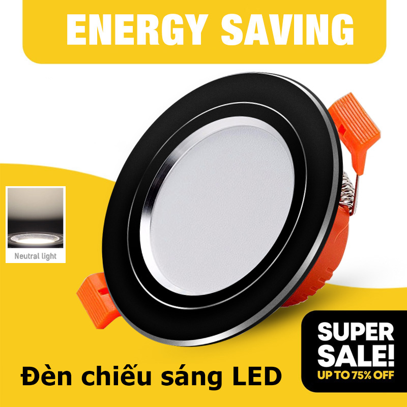 Đèn LED âm trần Rạng Đông  Đèn downlight, Đèn Led âm trần ánh sáng trắng, 3 màu 7w phi 90 viền vàng, viền bạc đế đúc.