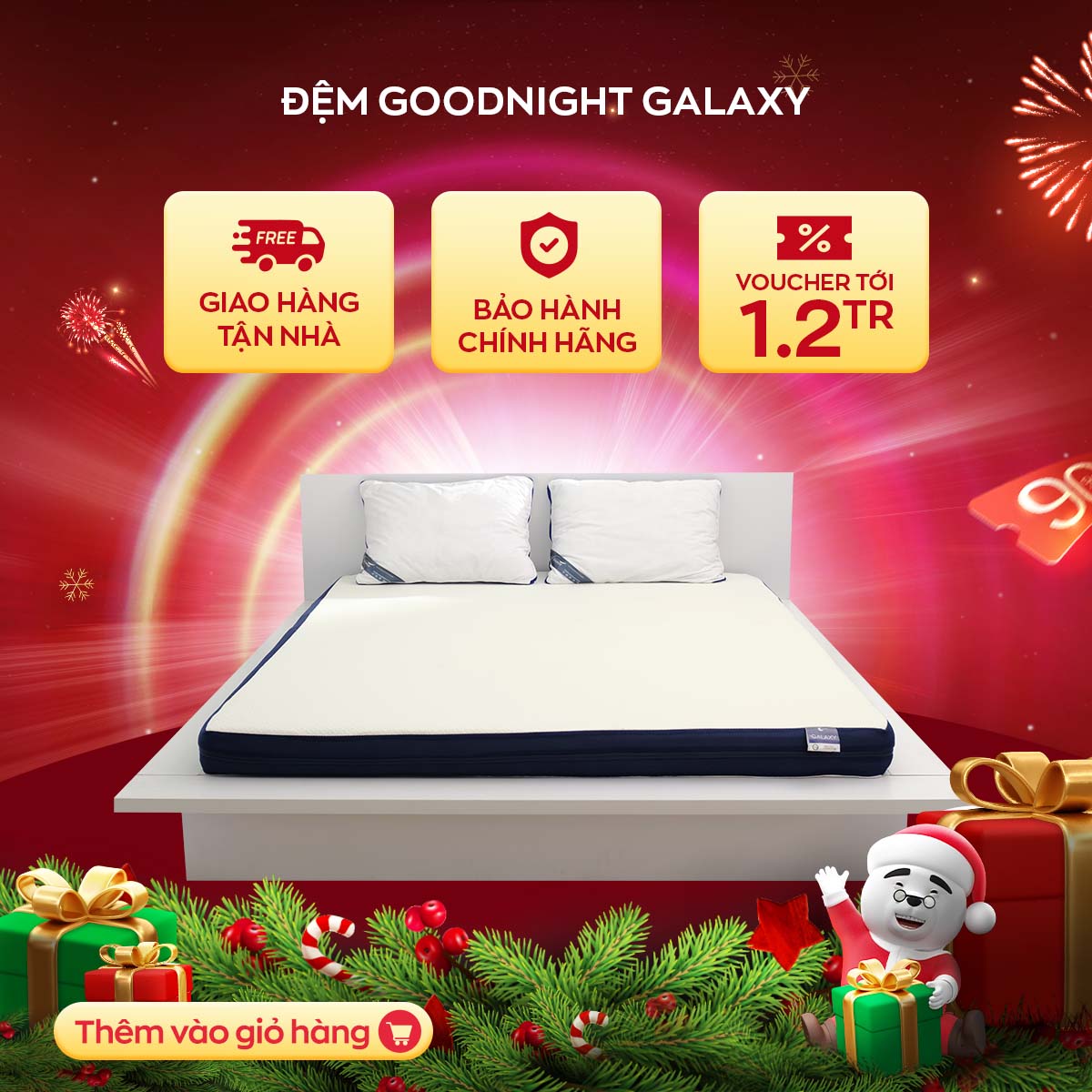 Nệm foam trà xanh kháng khuẩn Goodnight Galaxy đàn hồi tinh chất trà xanh kháng khuẩn khử mùi