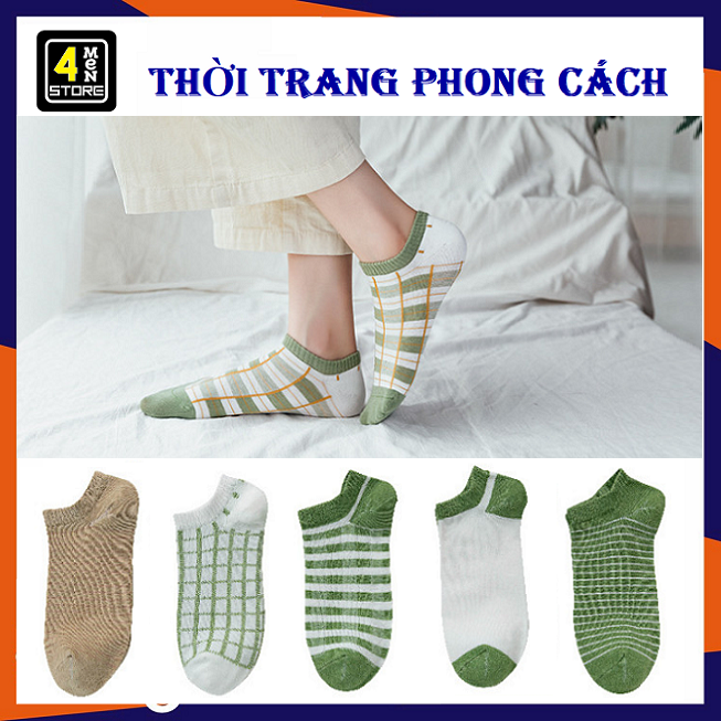 ⚡ Tjll Tjll ⚡ Tất Nữ Cổ Ngắn Họa Tiết Sọc Caro,Sọc Kẻ Xanh Dương . Xanh Lá Vintage Hàn Quốc 100% cotton Siêu Dày Cao Cấp - Vớ Unisex Cổ Thấp ⚡