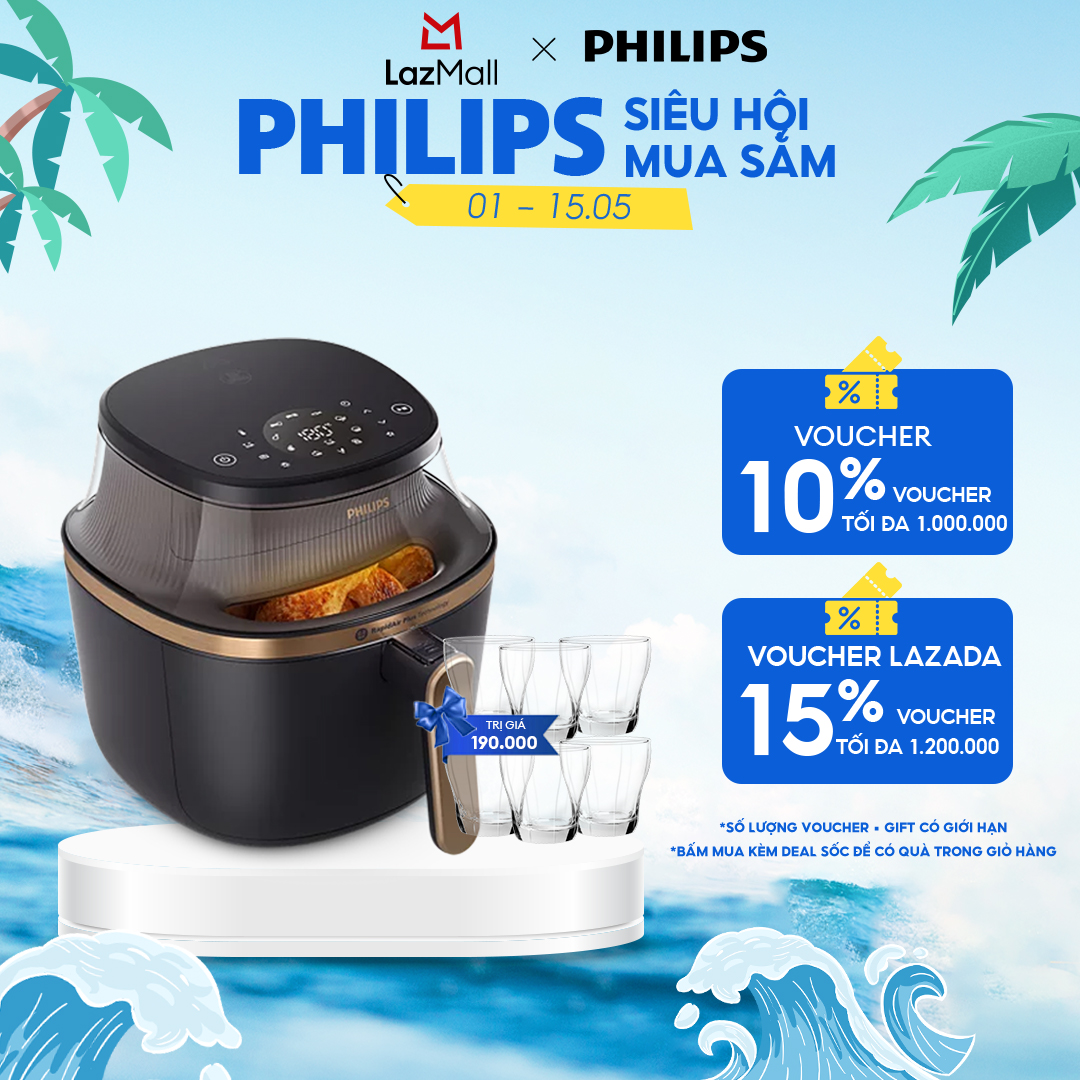 Nồi Chiên Không Dầu Philips NA332/00 cảm ứng 16 trong 1|6.2L|RapidAir Plus| Mới, Giòn hơn - Hàng Chính Hãng
