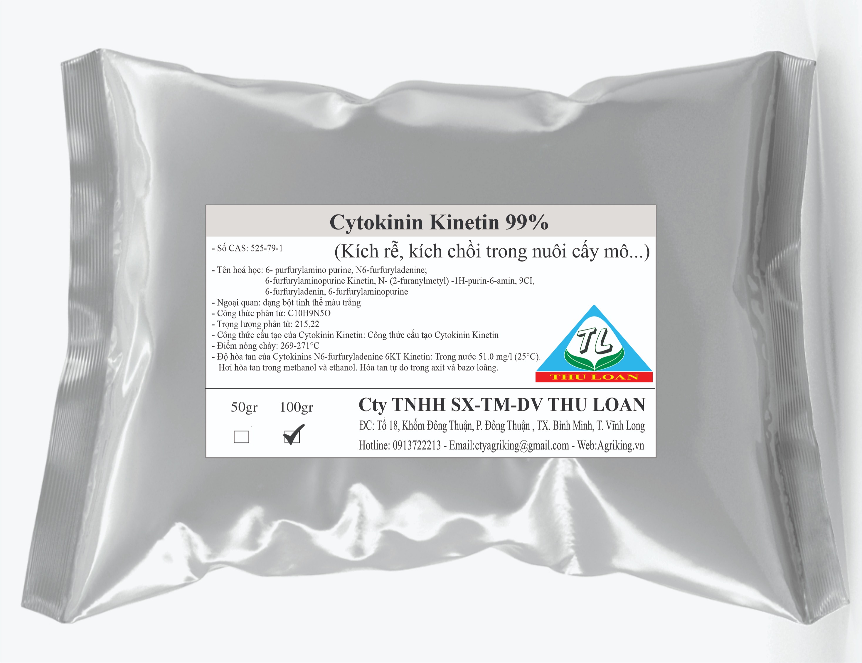 Cytokinin Kinetin 99% (Kích rễ, kích chồi trong nuôi cấy mô...) gói 100g