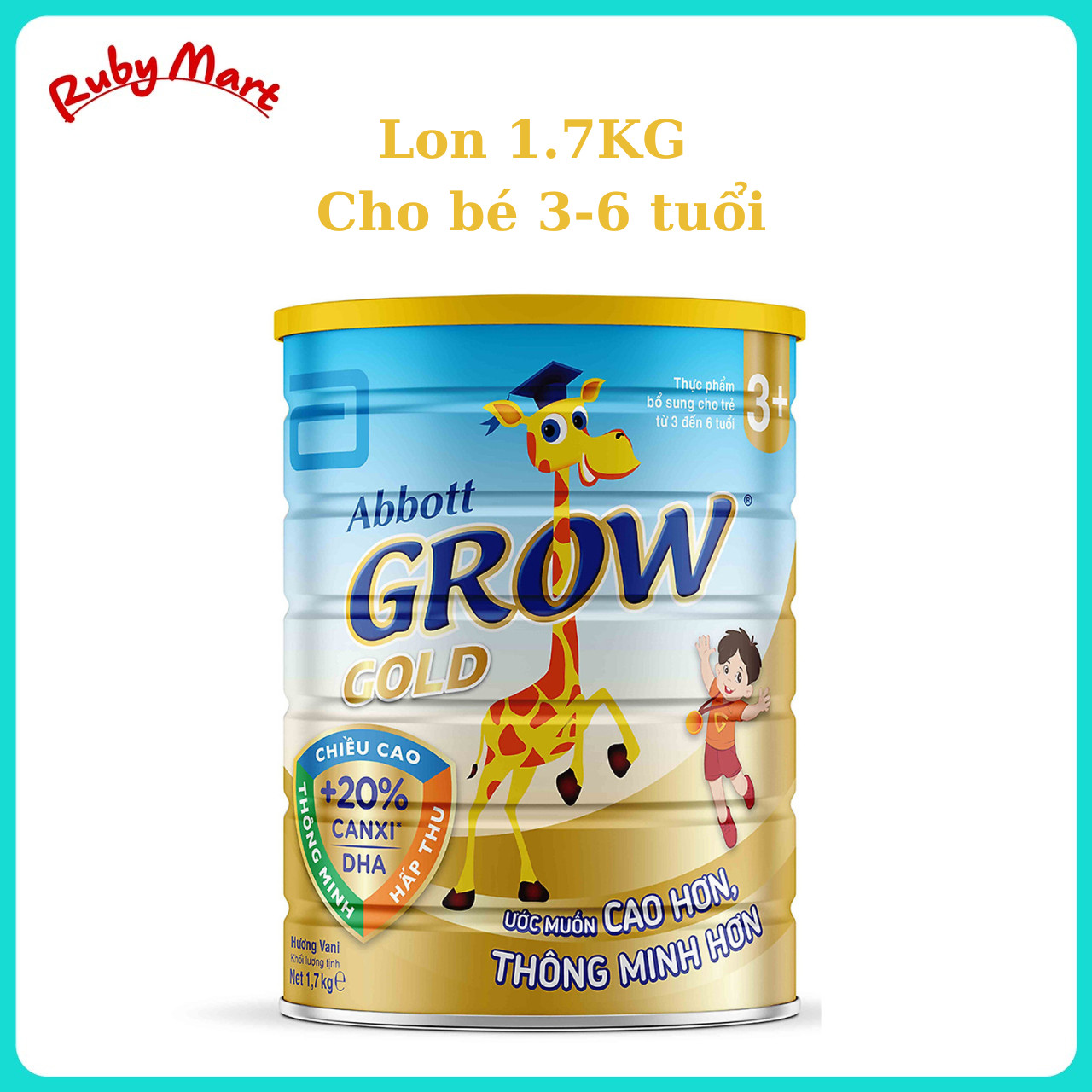 Date 7.2024 Sữa bột Abbott Grow Gold 3+ lon 1,7 kg cho trẻ 3-6 tuổi