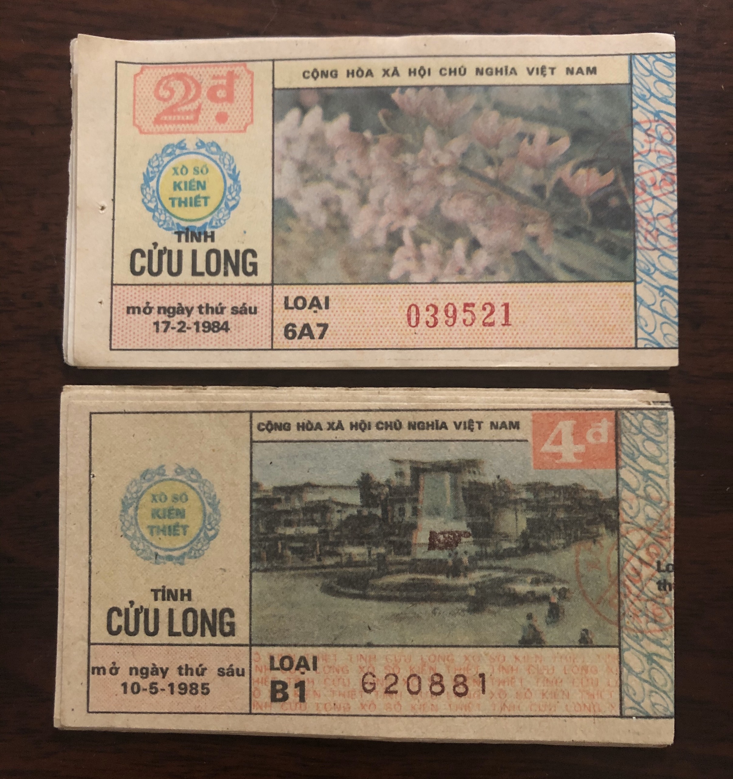 Vé số kiến thiết bao cấp tỉnh Cửu Long cũ 198x, phong thủy sưu tầm