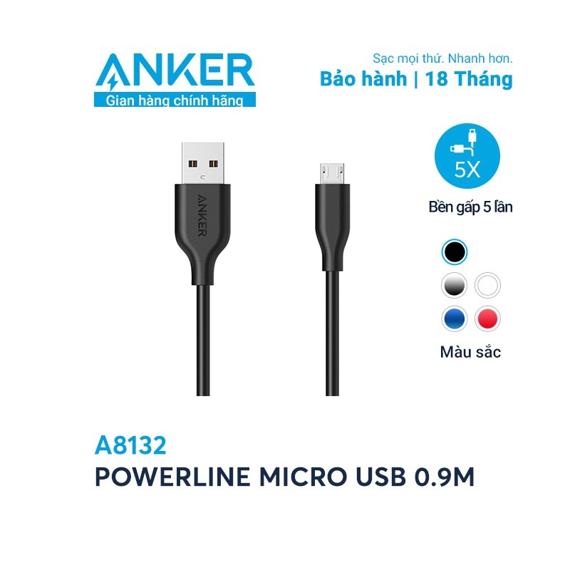 Dây cáp sạc ANKER Micro USB A8132 dài 0.9m (Không dùng cho iPhone) - Hàng Chính Hãng | DVINCE Store