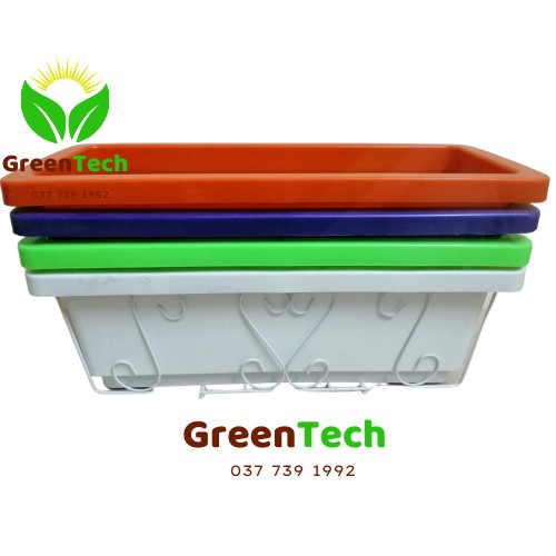 Combo 1 giá sắt chữ nhật kèm chậu chữ nhật thông minh treo ban công 48cm