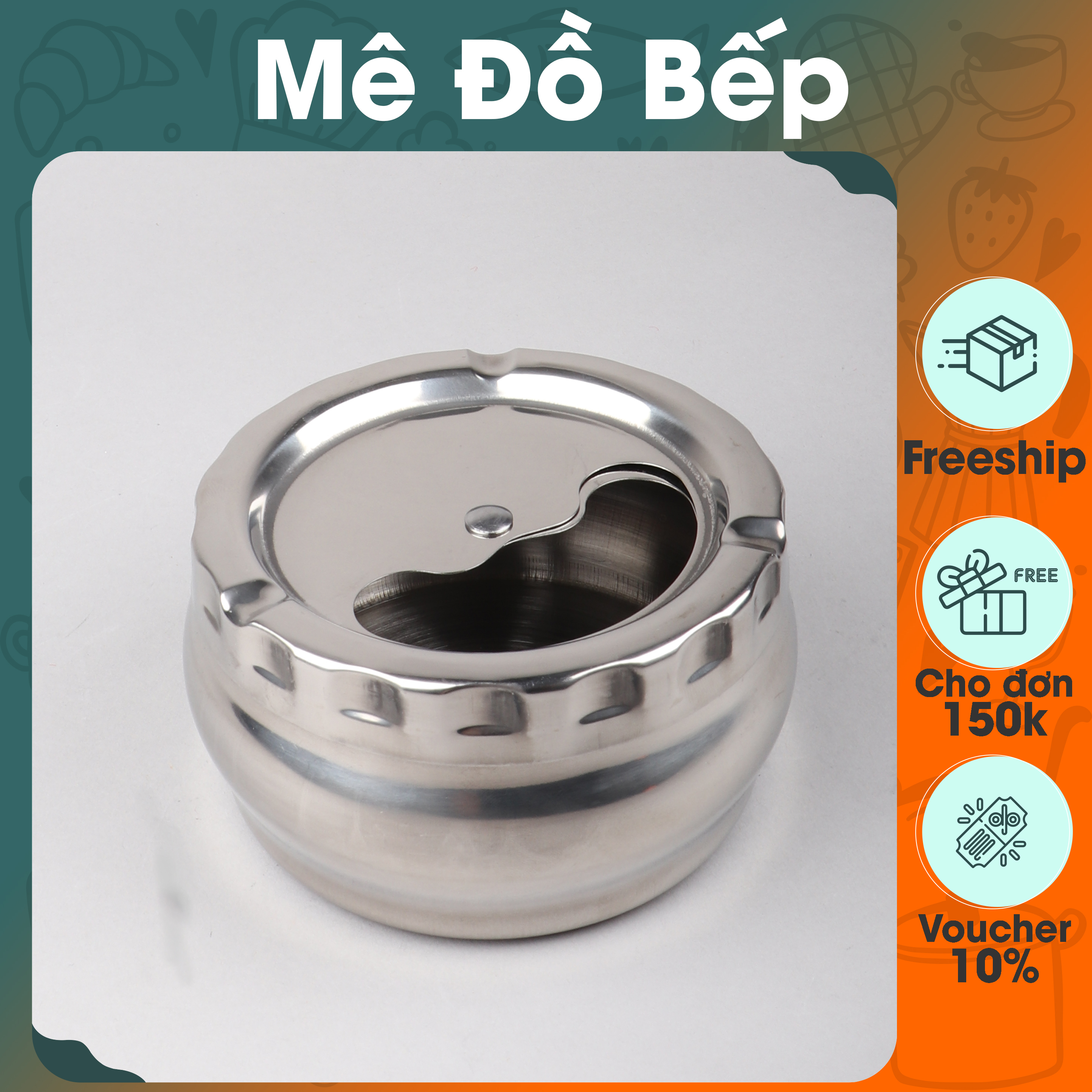 Gạt tàn thuốc inox Bam House xoay tròn loại lớn cao cấp GT01 – Gia dụng bếp