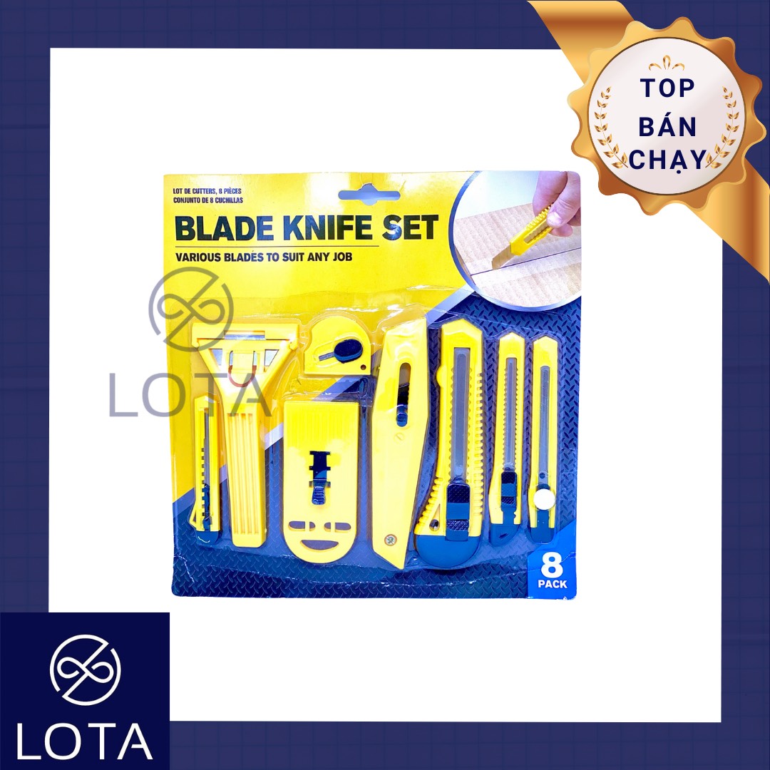 Bộ dao rọc giấy 8 món đủ kích cỡ sắc bén combo dao cắt giấy rọc băng keo paper blade knife set lota shop