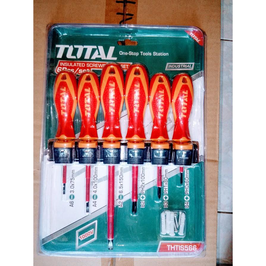 Bộ tuốc nơ vít cách điện 6 chi tiết total - thtis566