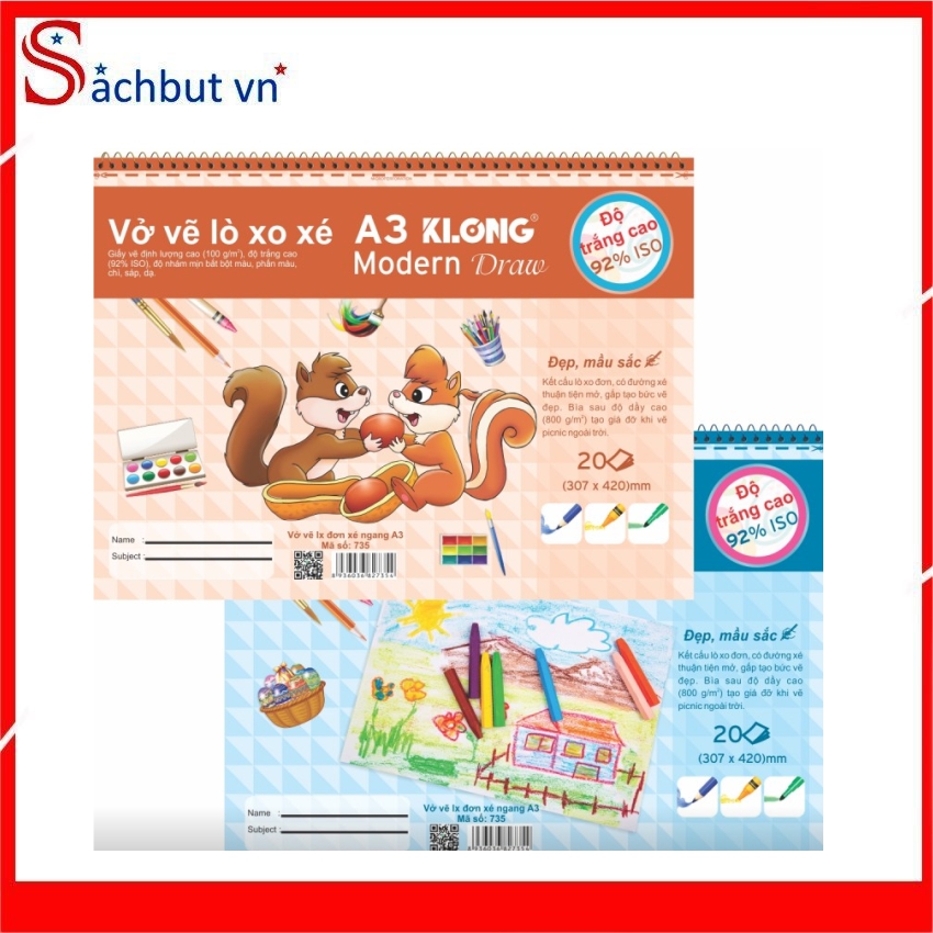 Vở vẽ lò xo đơn xé ngang A3 - 20 tờ; MS: 735