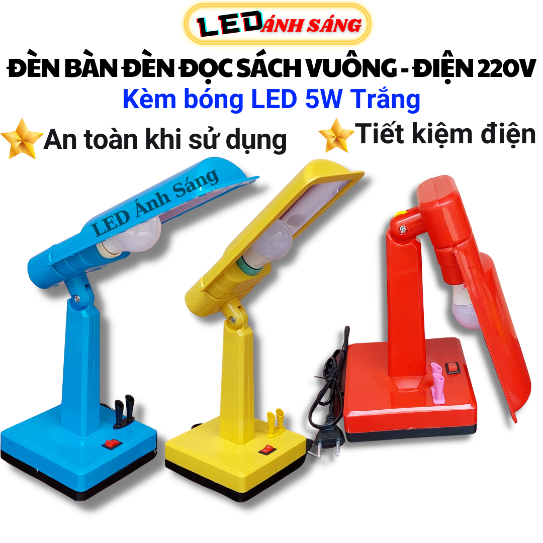 Đèn bàn vuông đèn đọc sách dành cho học sinh sinh viên kèm bóng led 5w trắng
